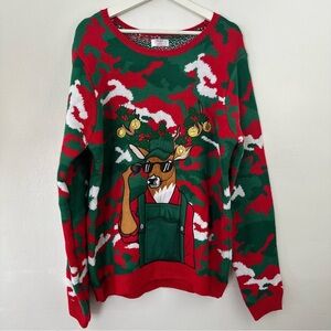 Holiday Time Women’s Camo Deer Christmas Sweater Size L